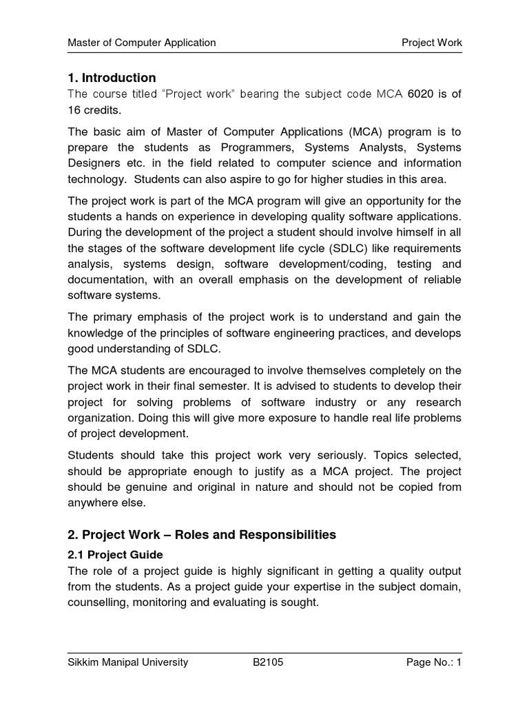 MCA Project Work Guidelines | PDF | Specification (Technical Standard ...