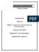 University of Central Punjab Multan Campus: Assignment #02 Roll # 58 Subject: Luminescence Spectroscopy and