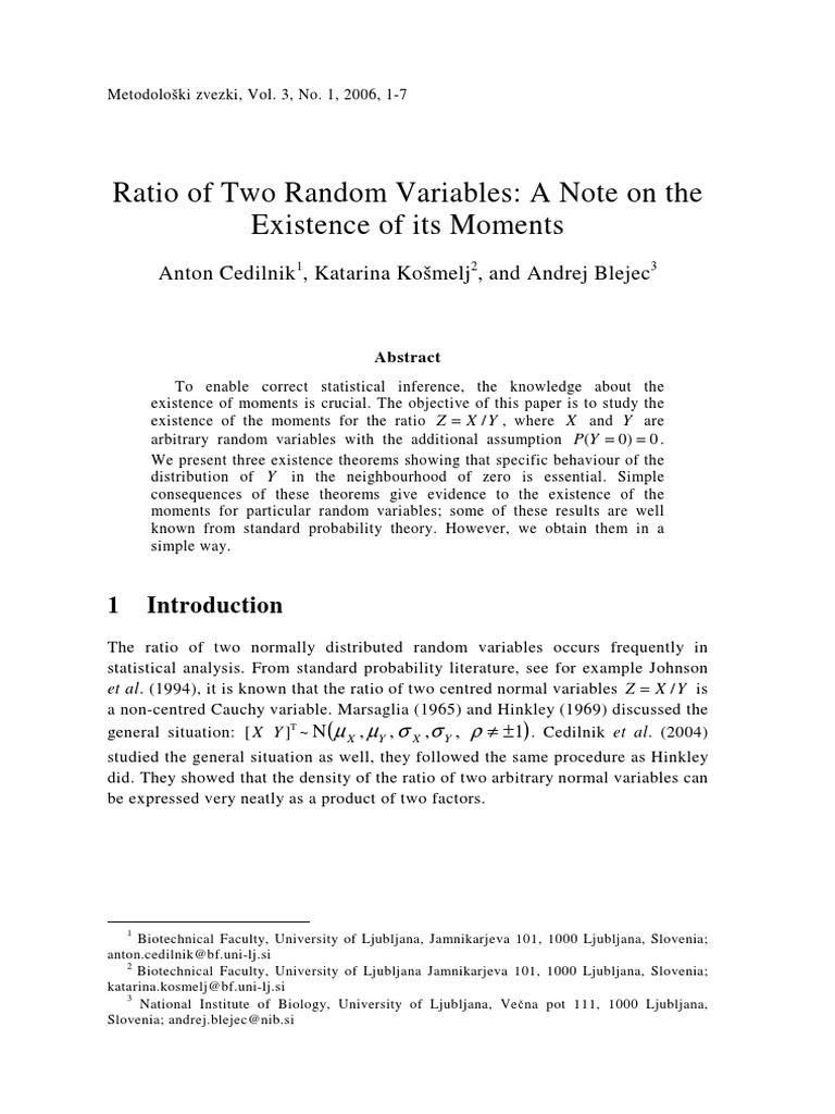 Ratio of Two Random Variables | PDF | Normal Distribution | Random Variable