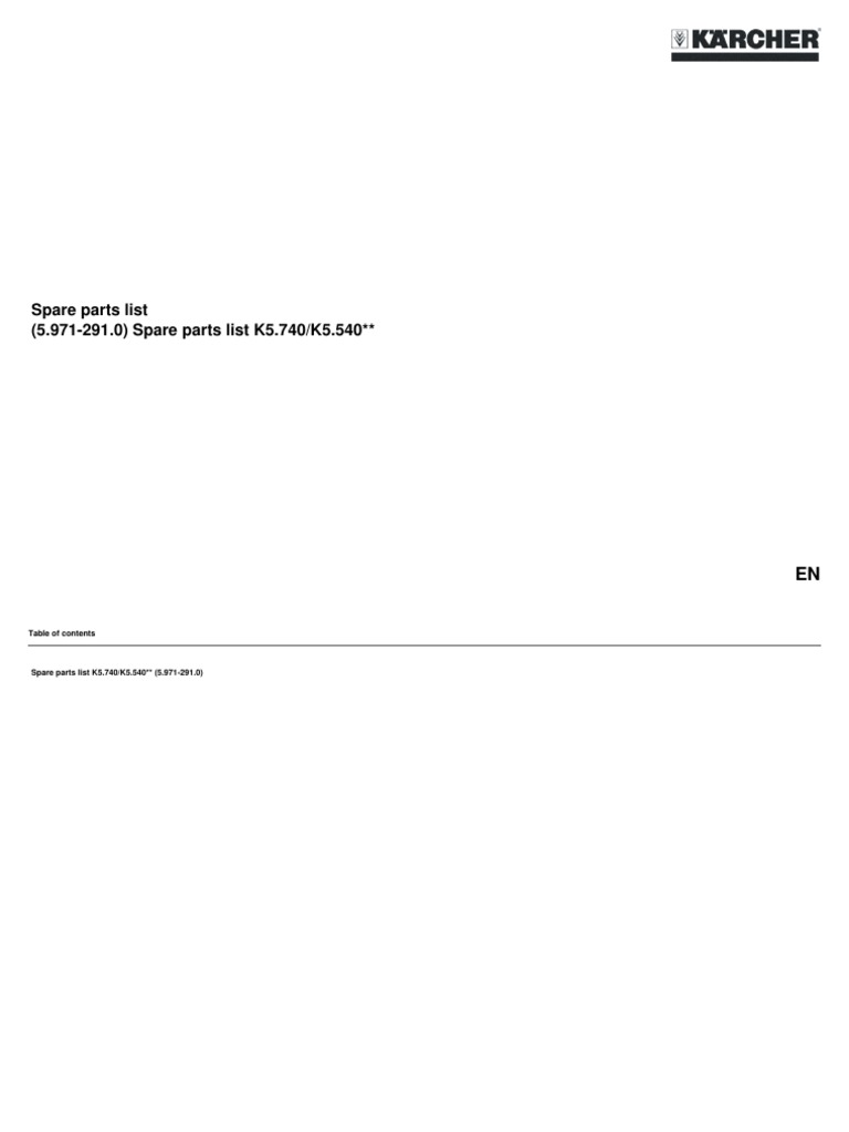 Spare Parts List 5.971 291.0 Spare Parts List K5.740 K5.540