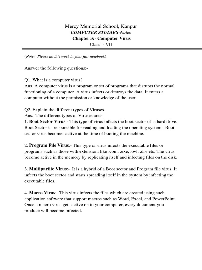 Class Vii Ch-3-Complete Notes | PDF | Computer Virus | Antivirus Software
