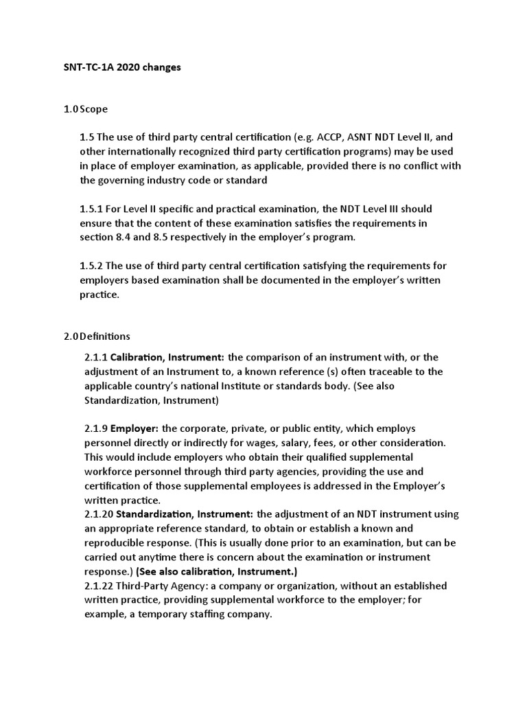 SNT-TC-1A 2020 Certification Guidelines | PDF | Nondestructive Testing ...
