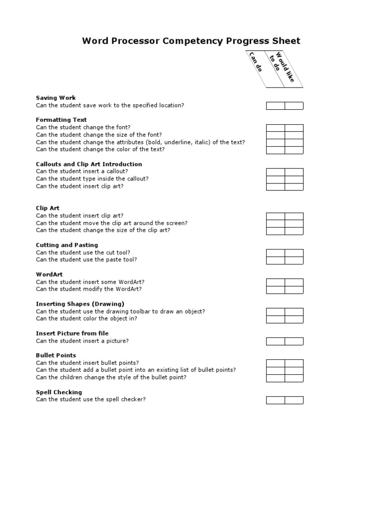 Word Processor Progress Sheet | PDF | Text | Writing