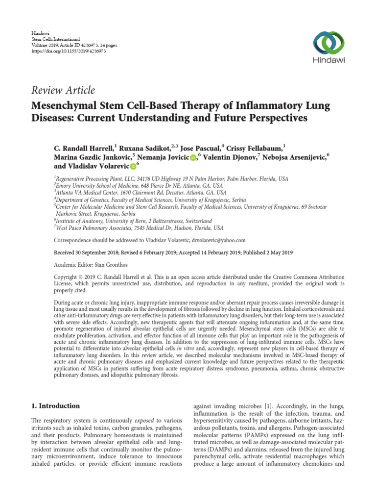 Mesenchymal Stem Cell-Based Therapy of Inflammatory Lung Diseases | PDF ...