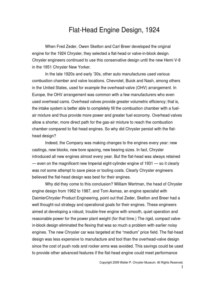 Flat-Head Engine Design | PDF | Internal Combustion Engine | Engine ...