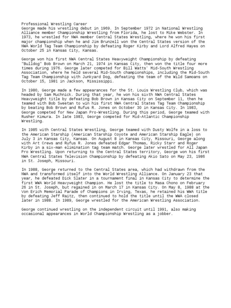 The Wrestling Career of A Journeyman Wrestler Across Multiple