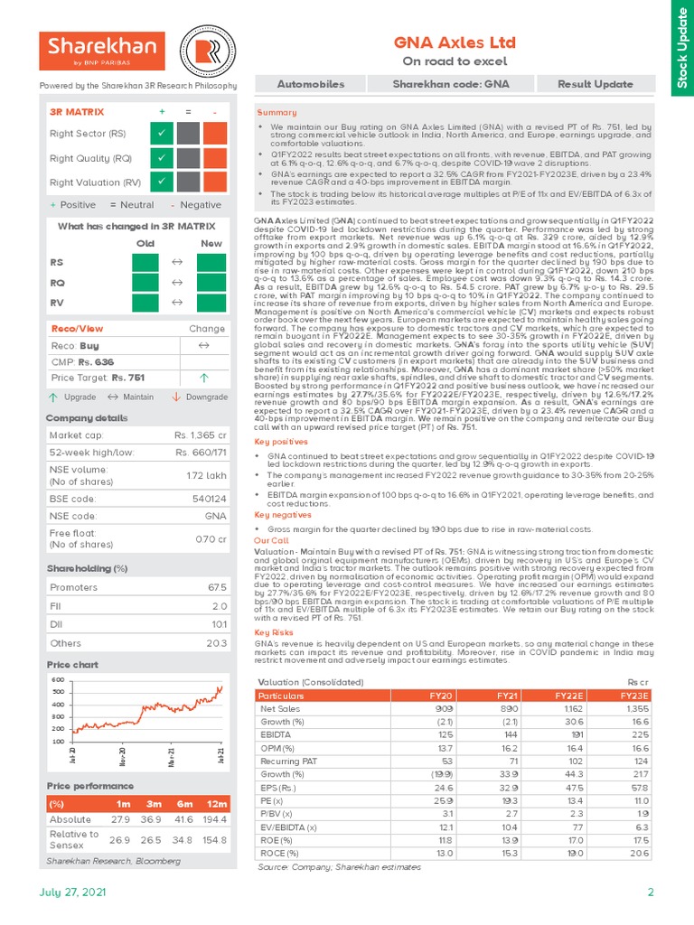GNA Axles Q1 Result Update PDF Financial Analyst Valuation (Finance)