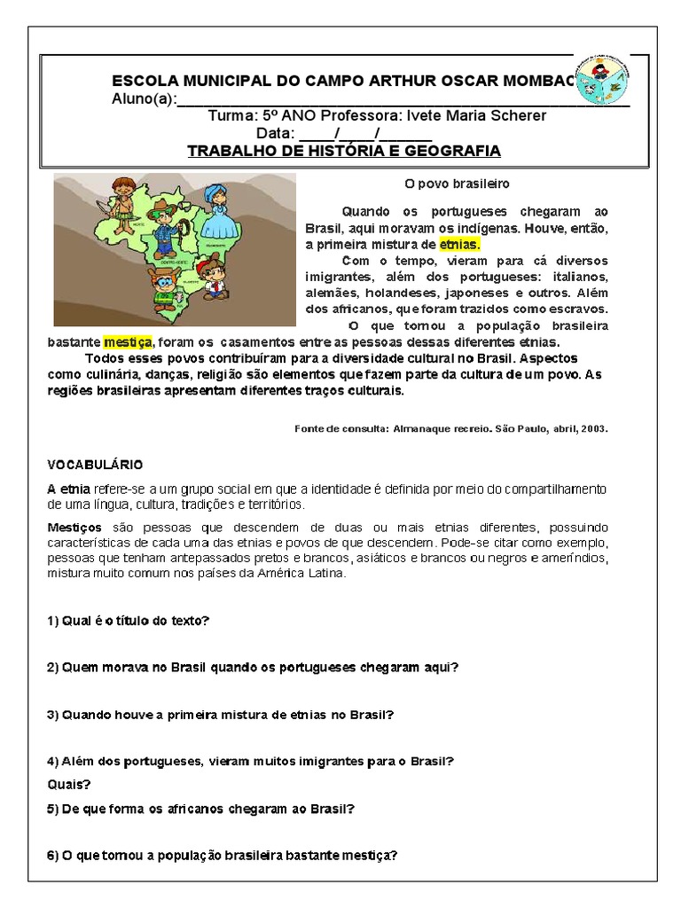 Trabalho de História e Geografia 5º Ano | PDF | Carreira e Crescimento