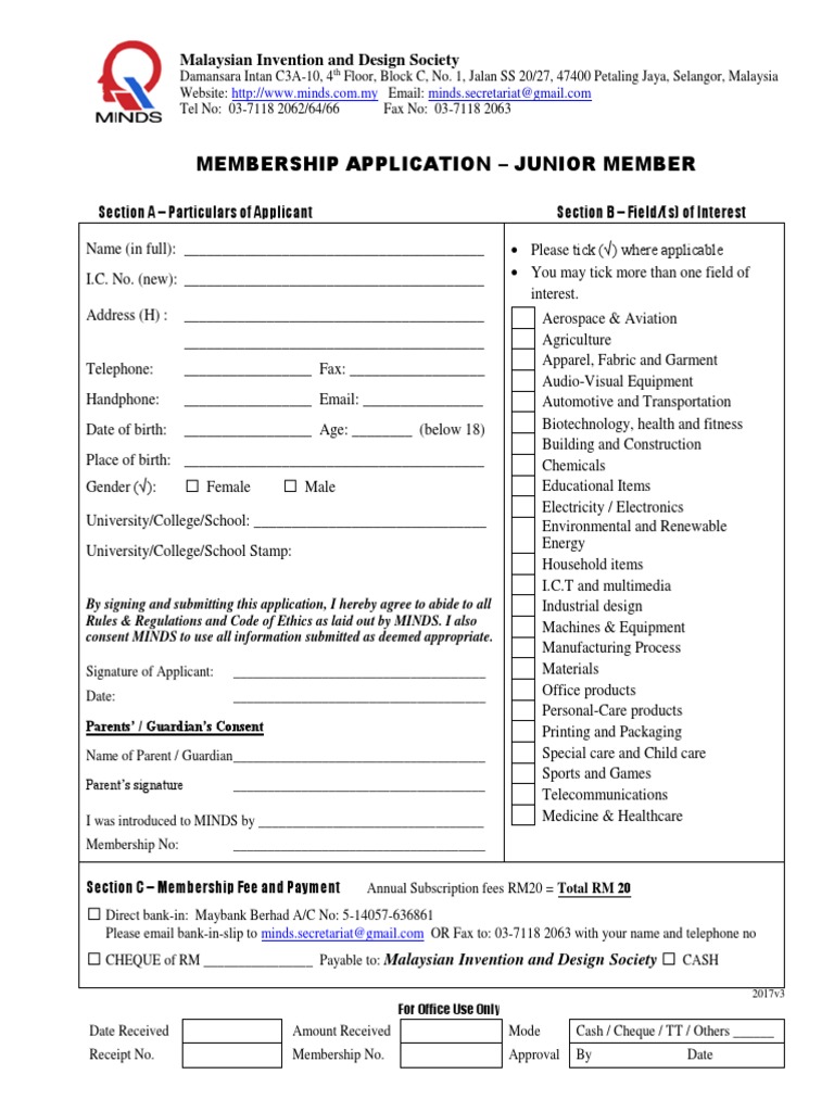 Junior Membership Application - MINDS | PDF | Science | Science And ...