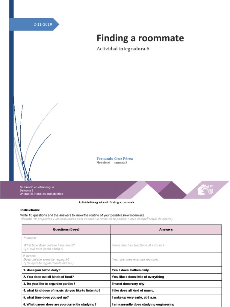 Finding a Roommate: Questions & Routine | PDF