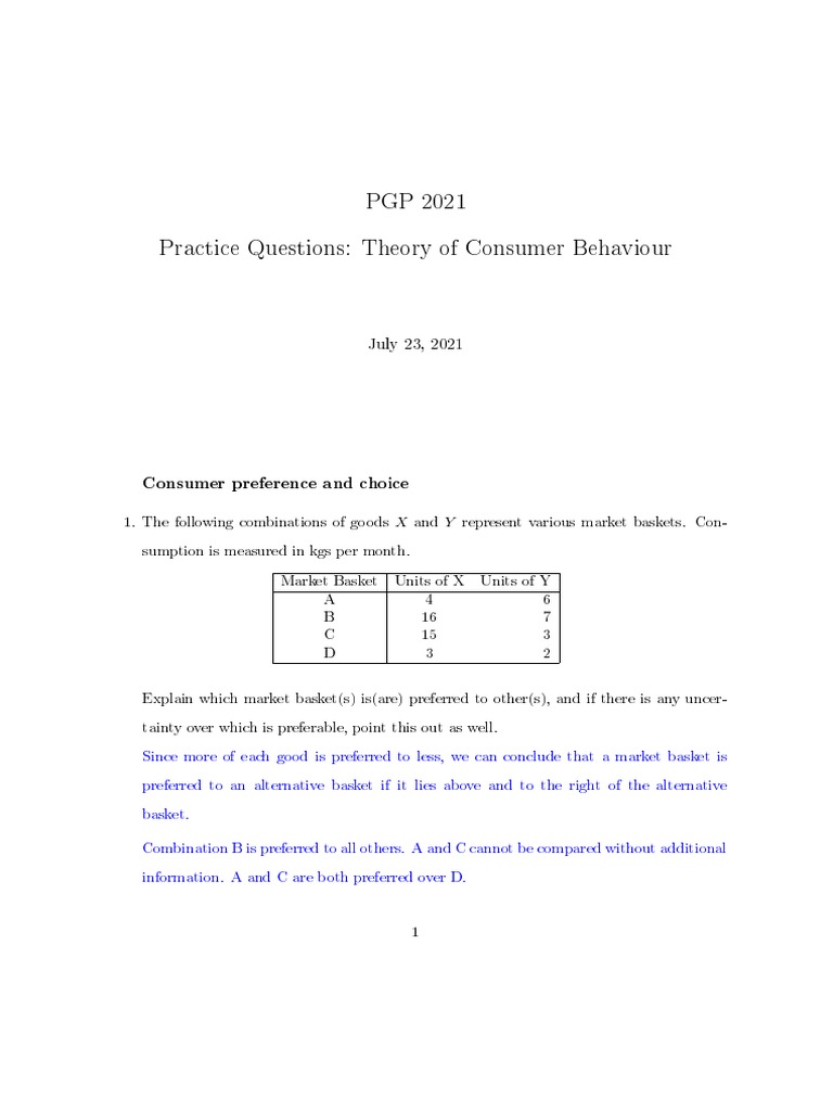 Consumer Behavior Practice Questions | PDF | Utility | Microeconomics