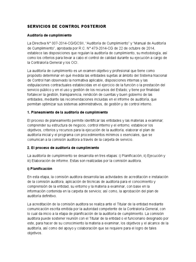 Servicios de Control Posterior | PDF | Seguridad de información | Auditoría
