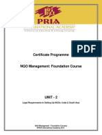 Certificate Programme: Unit 2: Legal Requirements in Setting Up Ngos: India &south Asia 1