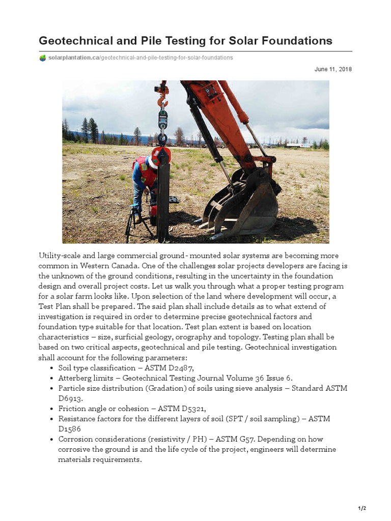 Geotechnical Testing for Solar Foundations | PDF | Geotechnical ...
