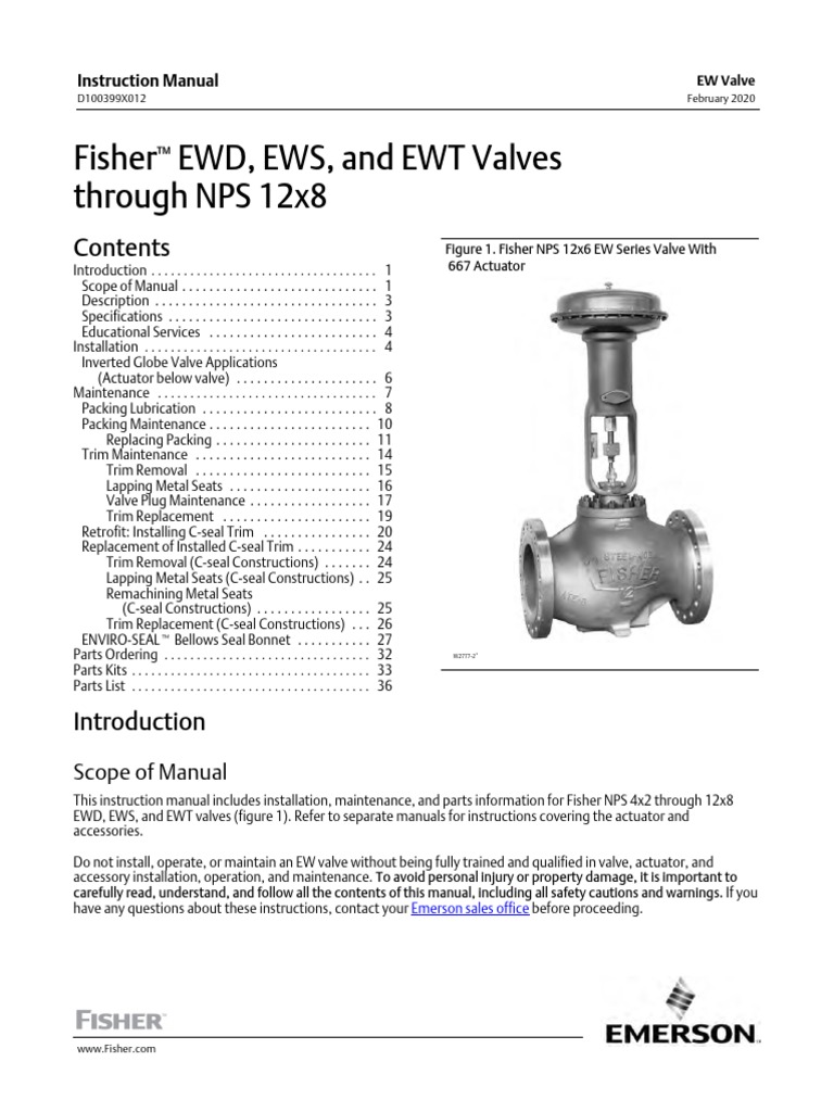 Fisher EWD, EWS, and EWT Valves Through NPS 12x8 Scope of Manual PDF