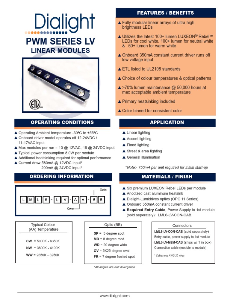 PWM Series LV: Linear Modules | PDF | Lighting | Light Emitting Diode