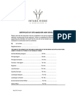 Intaba Ridge Certificate of Site Handover Sep 2018