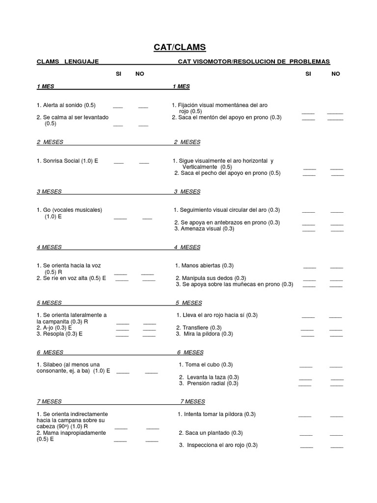 Evaluación CAT/CLAMS para Desarrollo Infantil | PDF | Comunicación ...