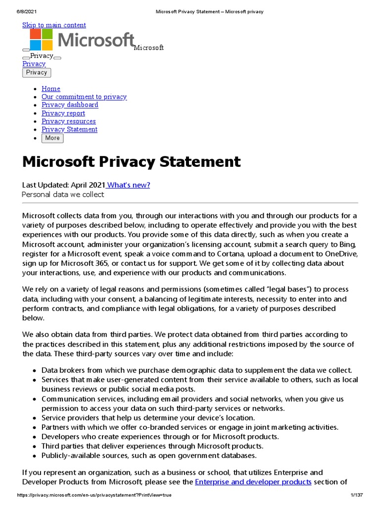 Microsoft Privacy Statement - Microsoft Privacy | Download Free PDF ...