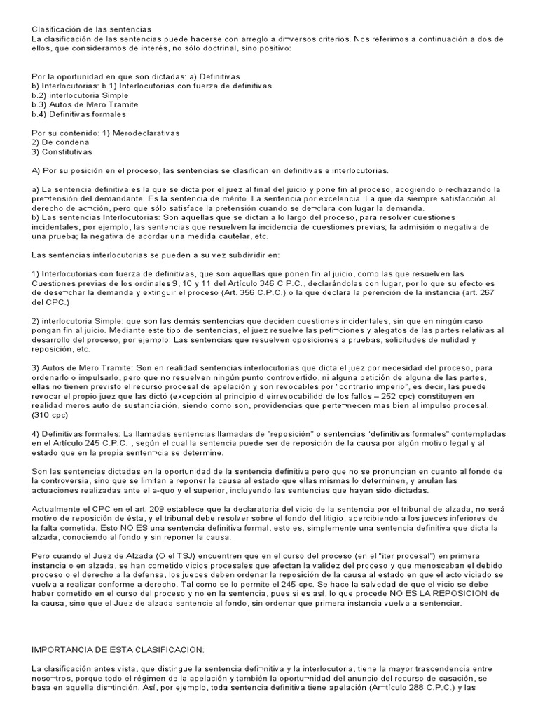 Clasificación de Las Sentencias en Venezuela | PDF | Sentencia (ley