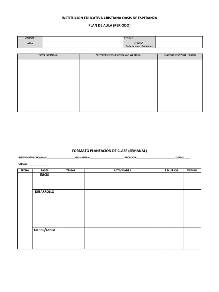 Formato Plan de Aula y Clases 2019 | PDF