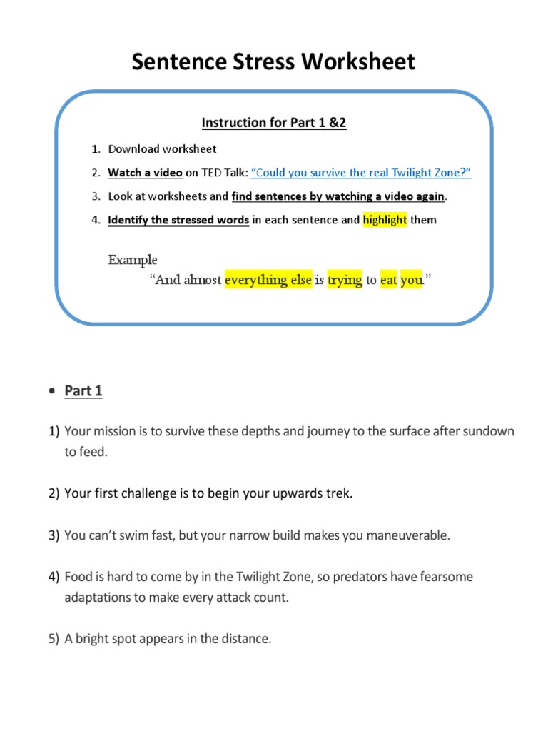Sentence Stress Worksheet | PDF | Foreign Language Studies Sentence Stress Worksheet | PDF | Foreign Language Studies