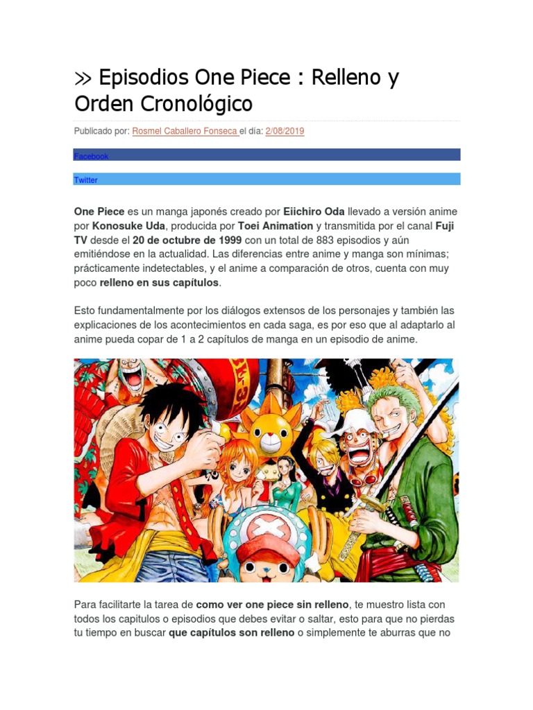 Capítulos One Piece Sin Relleno y en Orden cronológico 