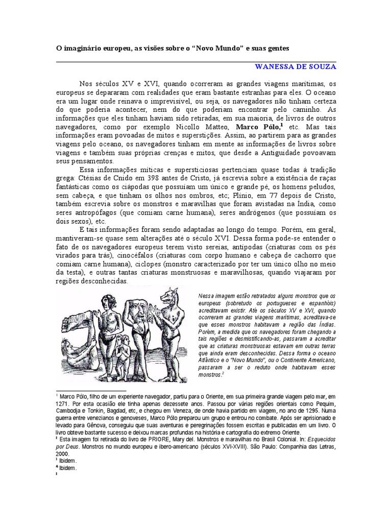 O imaginário europeu e a visão sobre o Novo Mundo e seus povos | PDF ...