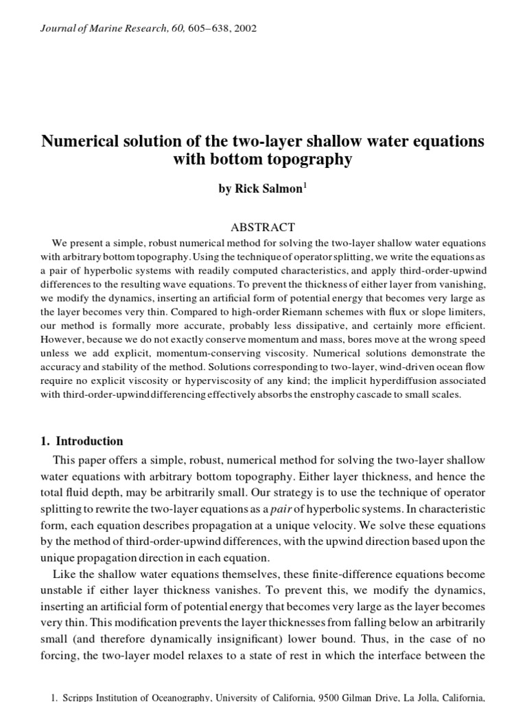Numerical Solution of The Two-Layer Shallow Water Equations With Bottom ...