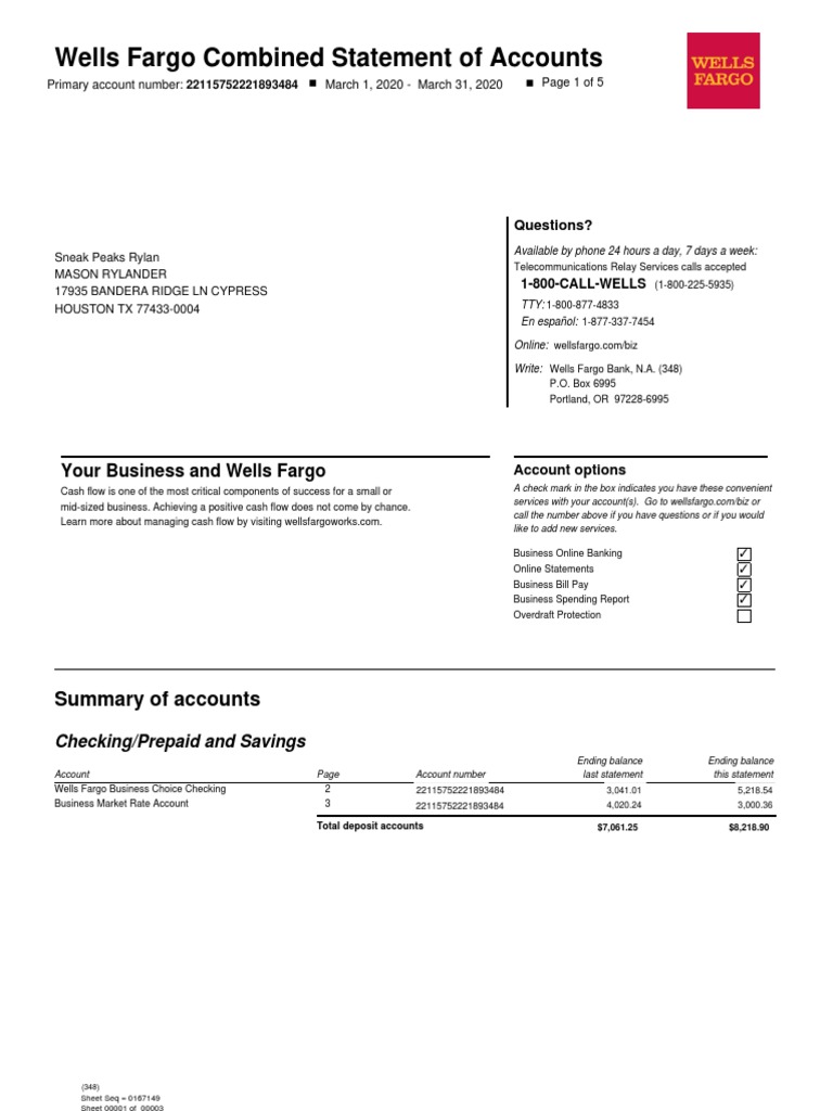 Wells Fargo Bank Statement Template PDF Wells Fargo Banks