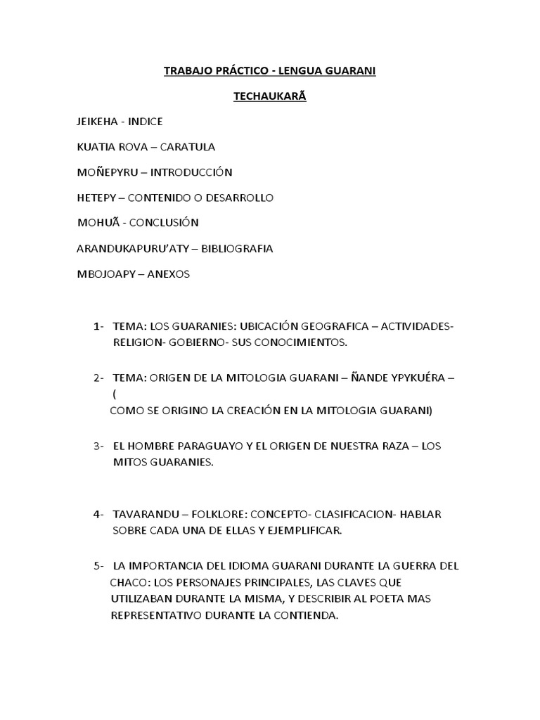Trabajo de Lengua y Literatura Guaraní Samuel Torres, PDF