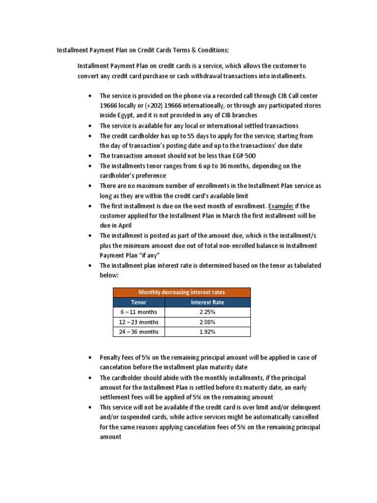Credit Card Installment Plan Details | PDF | Credit Card | Credit