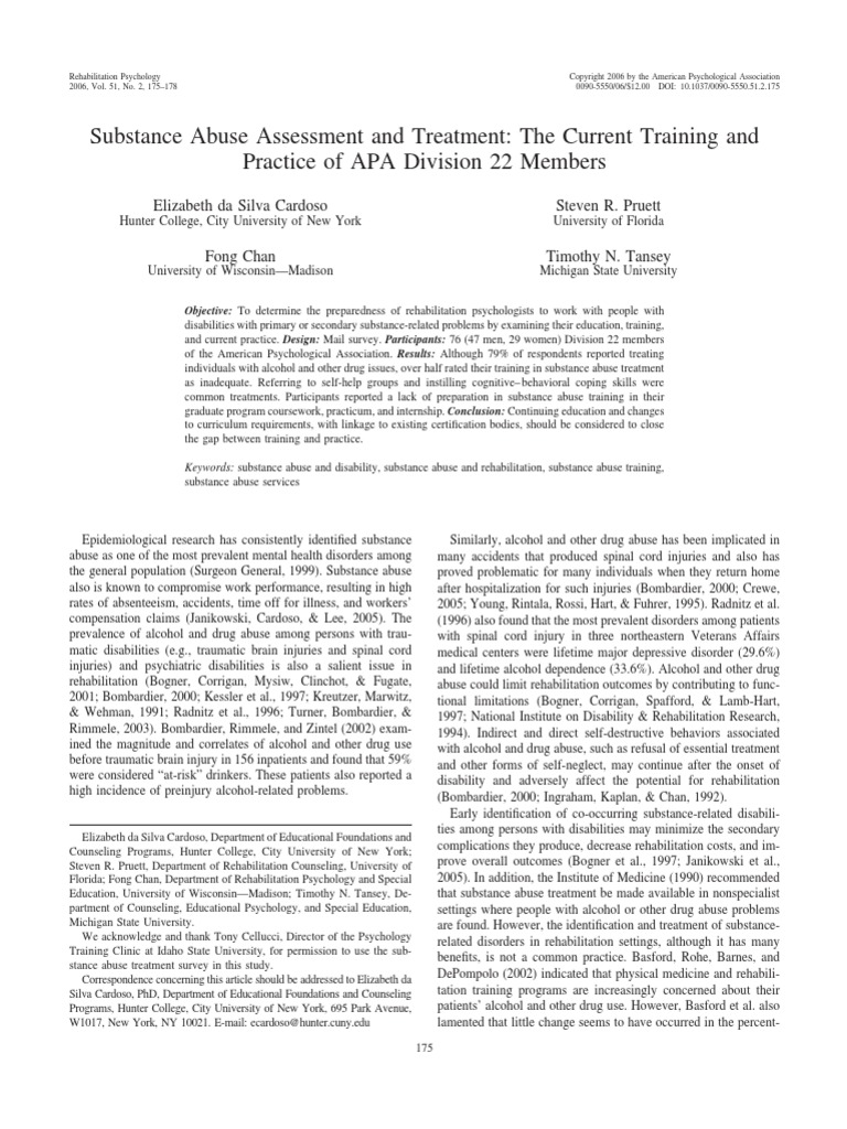 Substance Abuse Assessment and Treatment The Current Training and