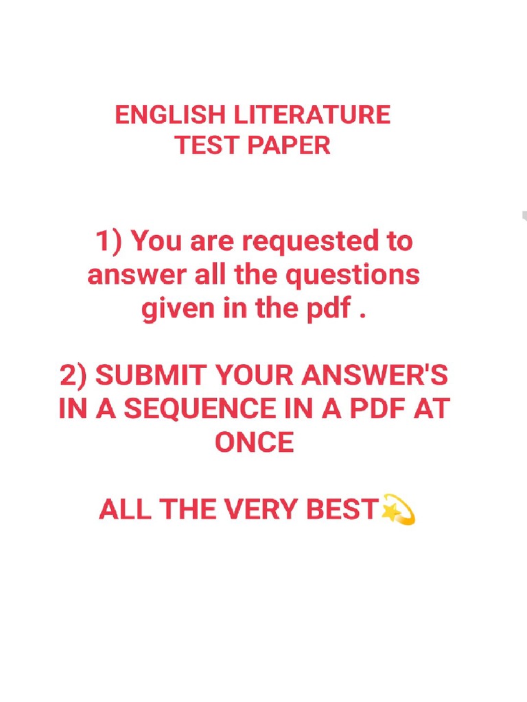 English Literature Test Paper | PDF