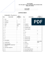 Excel English lesson answer sheet