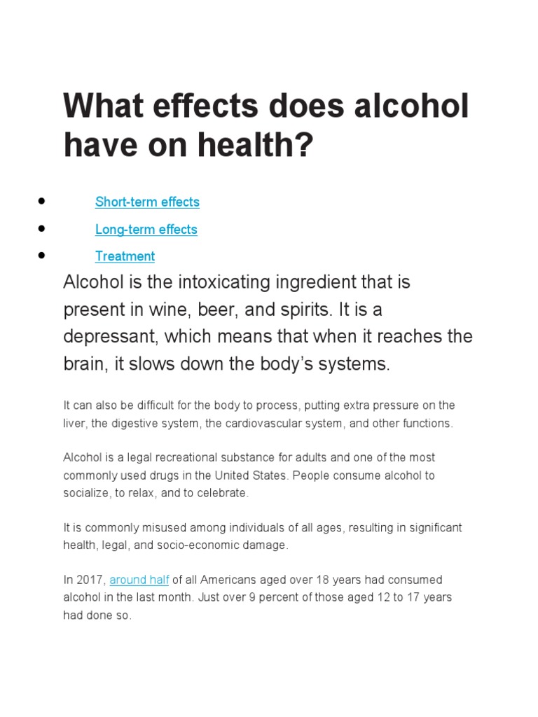 What Effects Does Alcohol Have On Health | PDF | Alcoholism | Alcohol ...