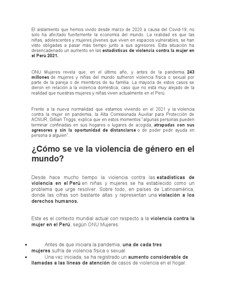 Violencia de género en Perú durante la pandemia | PDF | La violencia ...