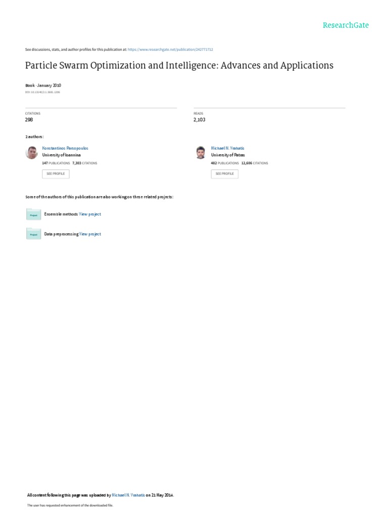 Particle Swarm Optimization and Intelligence: Advances and Applications ...