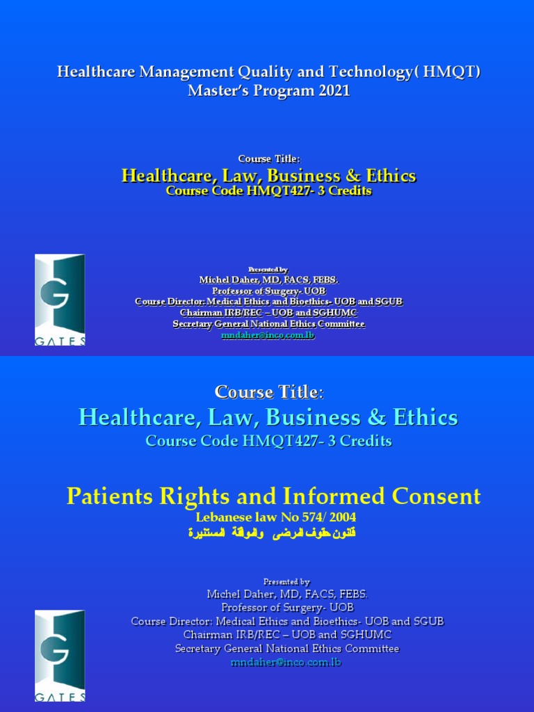 Healthcare Law and Ethics Course Overview | PDF | Confidentiality | Consent