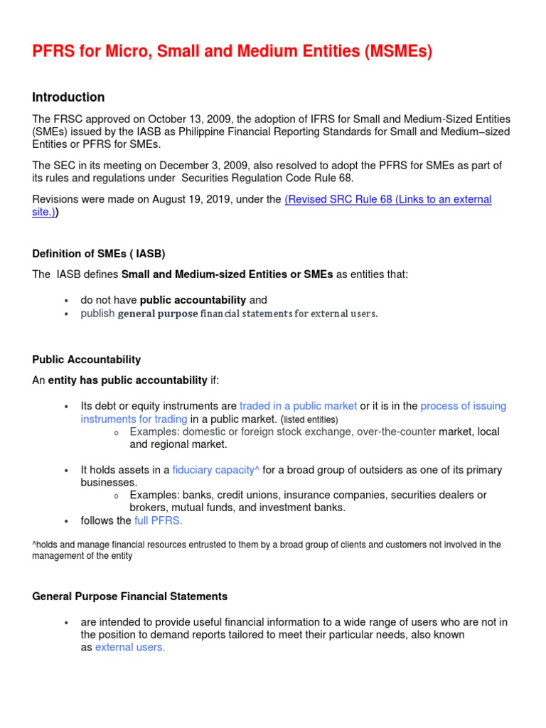Pfrs For Micro, Small and Medium Entities (Msmes) : (Revised SRC Rule ...