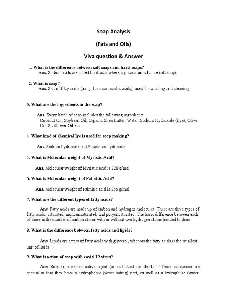 An Analysis of Soap Ingredients, Fatty Acids, and Chemical Processes