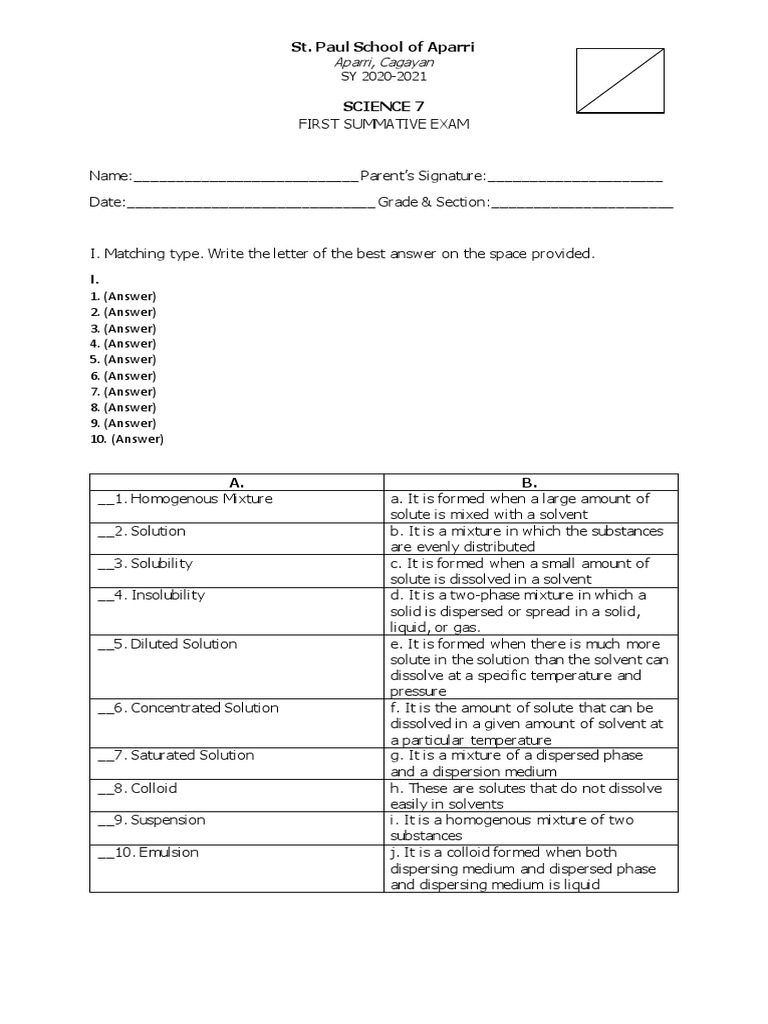Science 7 - 1 | PDF | Solution | Data