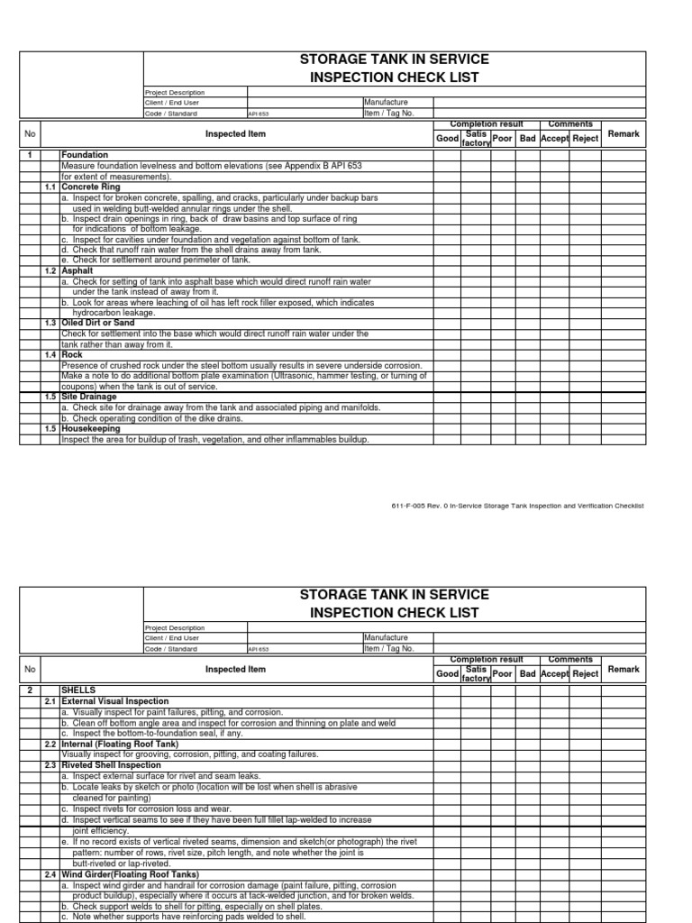 Copy of in Service Storage Tank Inspection and Verification Checklist ...