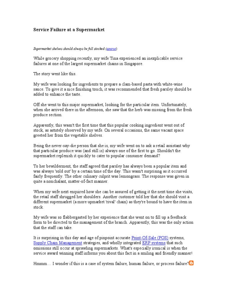 Supermarket Service Failures Explained | PDF | Justice | Crime & Violence