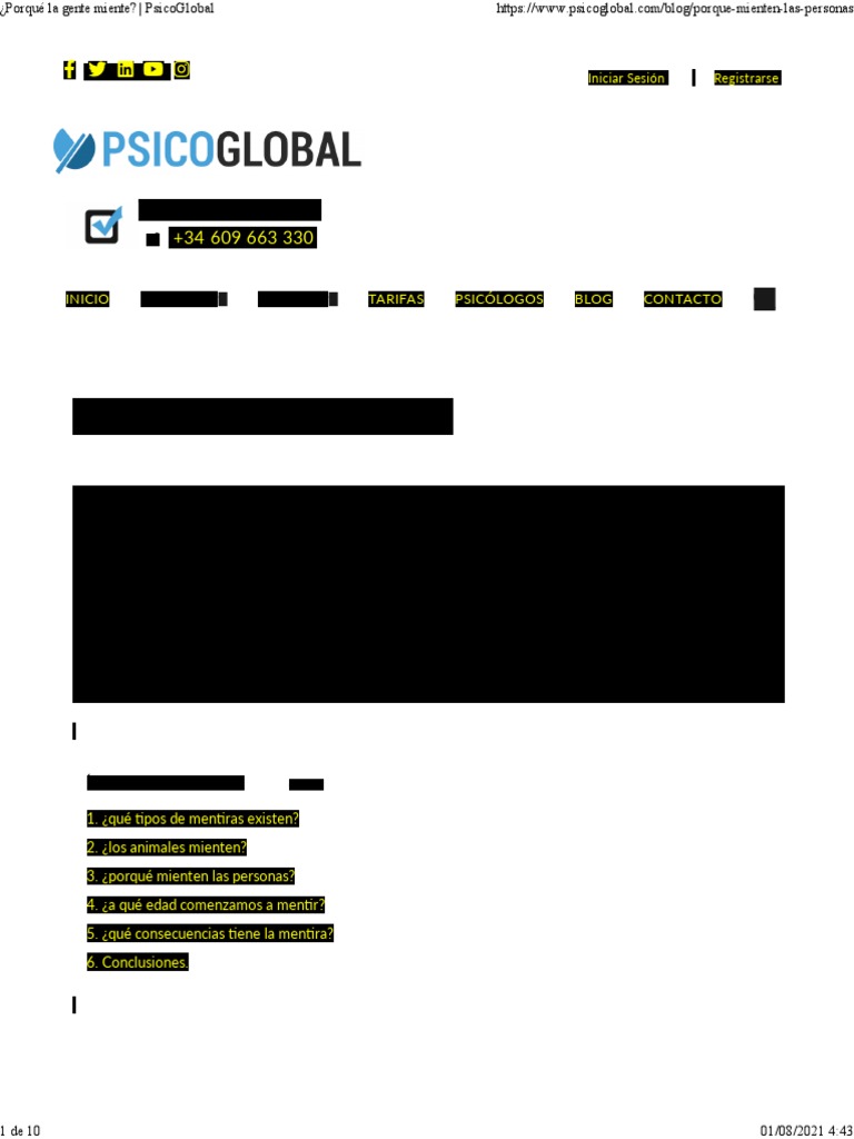 ¿Porqué La Gente Miente PsicoGlobal | PDF | Mente | Psicoterapia