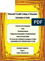 Maharshi Vaimiki College of Education University of Delhi: Topk: Theortdng Patrarchy
