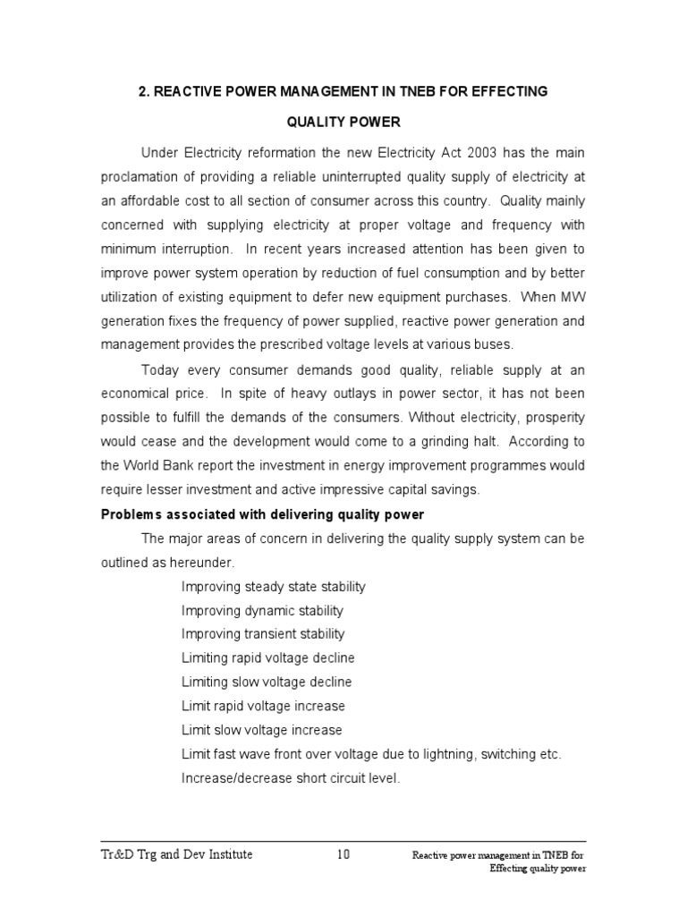 Reactive Power Management in TNEB | PDF | Ac Power | Capacitor