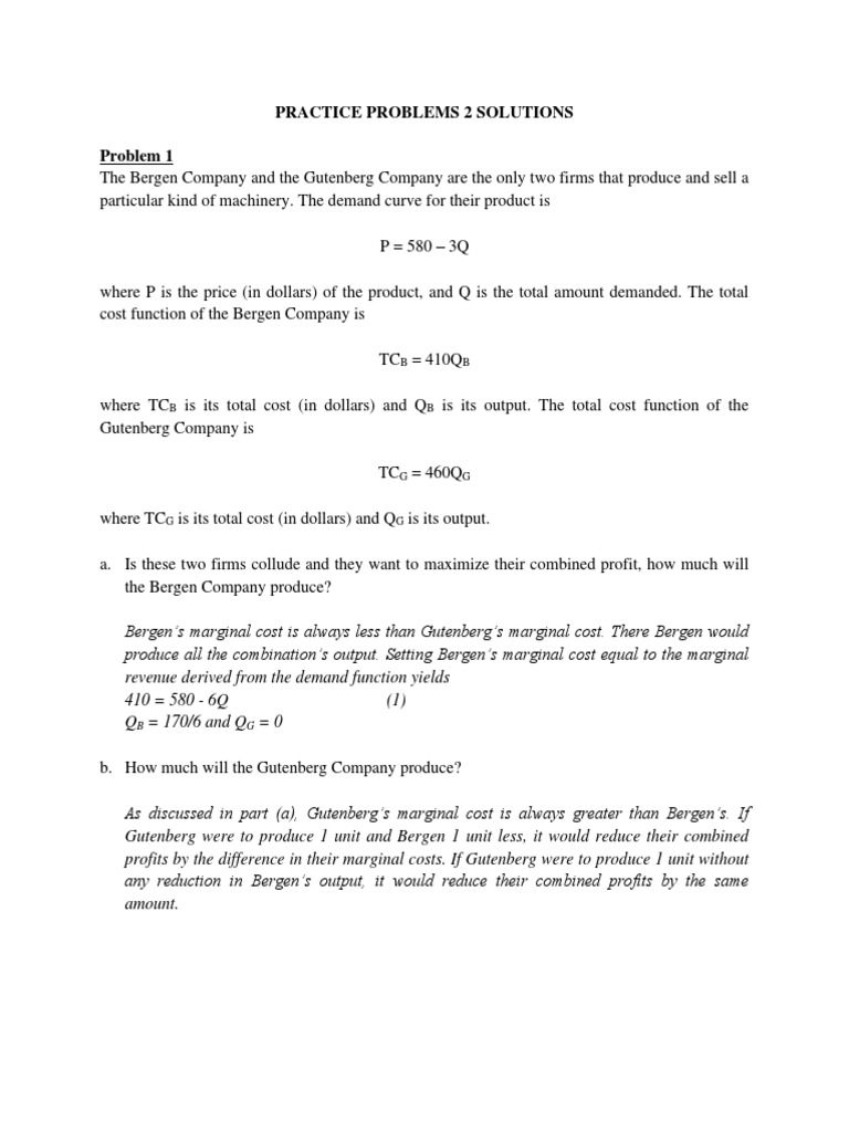 Collusion and Profit Maximization Solutions | PDF | Marginal Cost ...