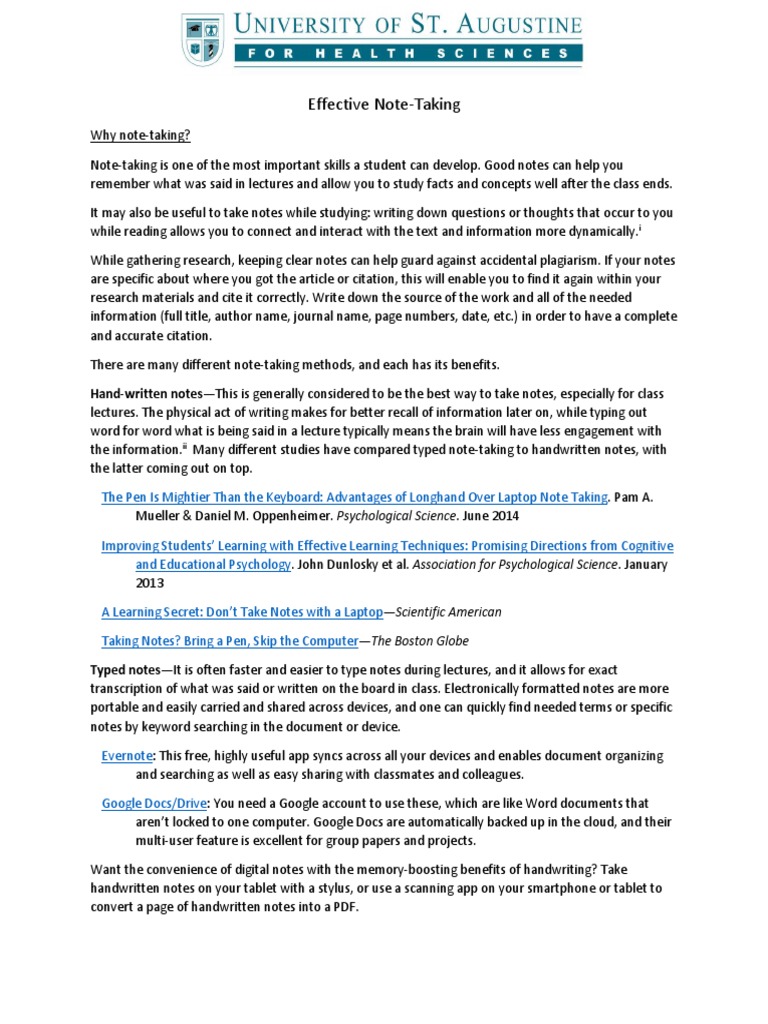 Effective Note Taking | PDF | Cognitive Science | Communication