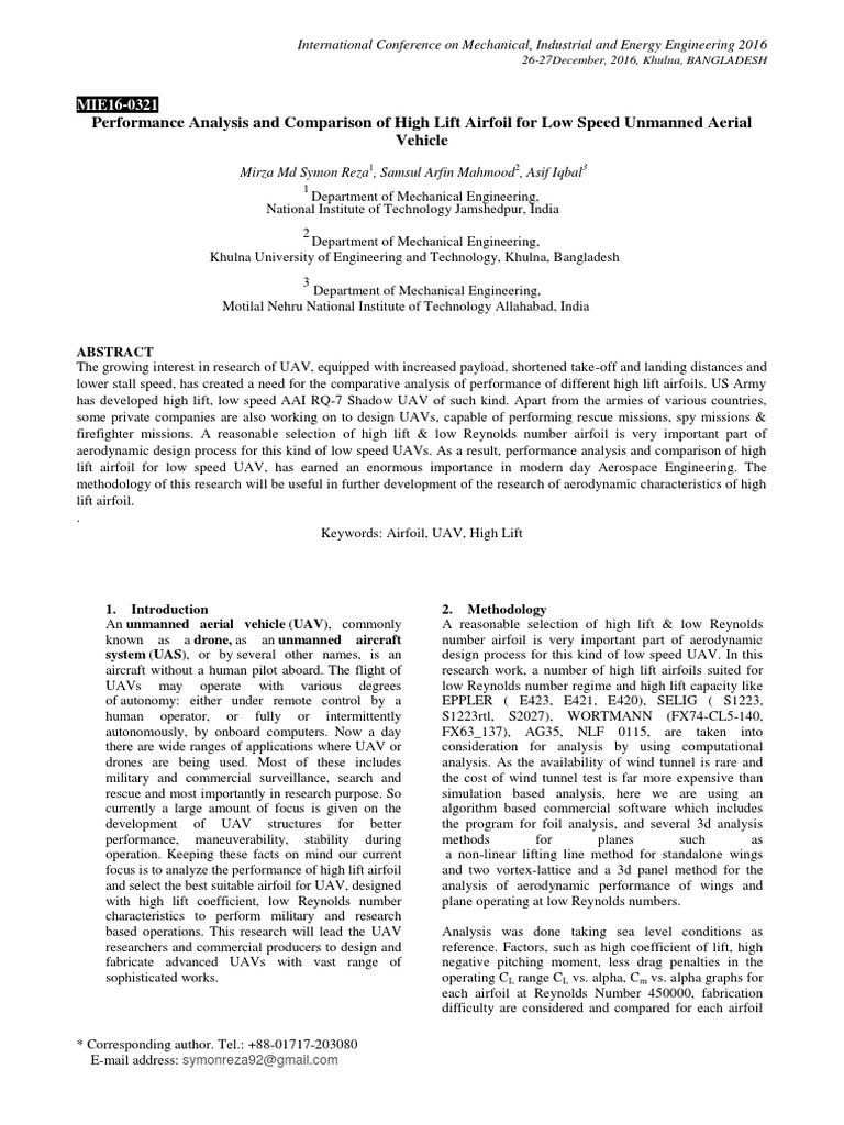 High Lift Airfoil Analysis for UAVs | PDF | Drag (Physics) | Airfoil
